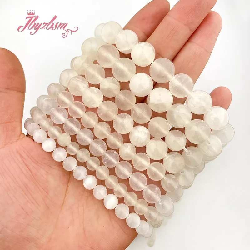 Natural Selenite Beads Round White Smooth Stone Loose DIY Strand 7inch/15inch For Necklace Bracelet Jewelry Making Free Shipping