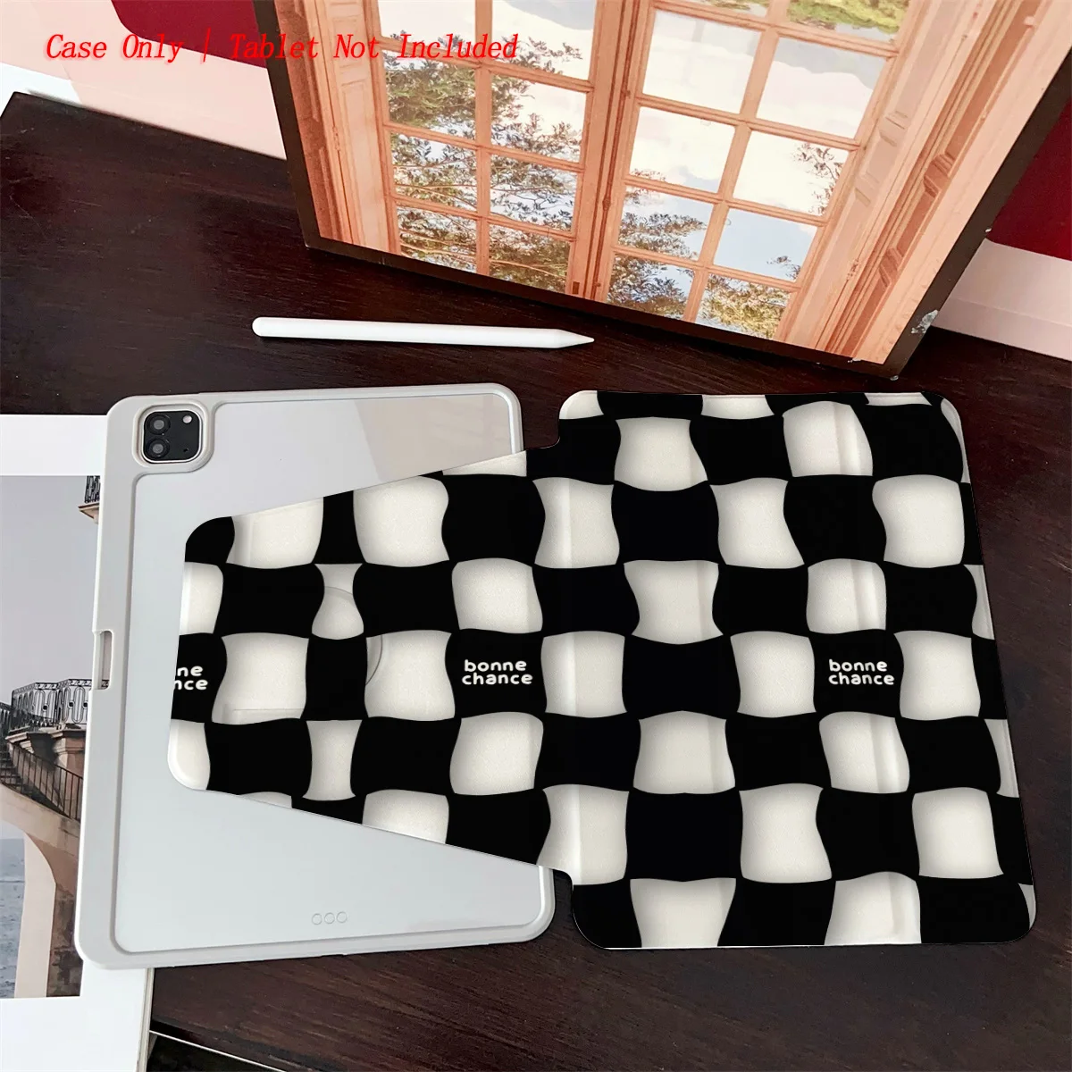 Black White Checkered Pattern iPad Case - 360° Rotatable Foldable Protector for Apple Tablets