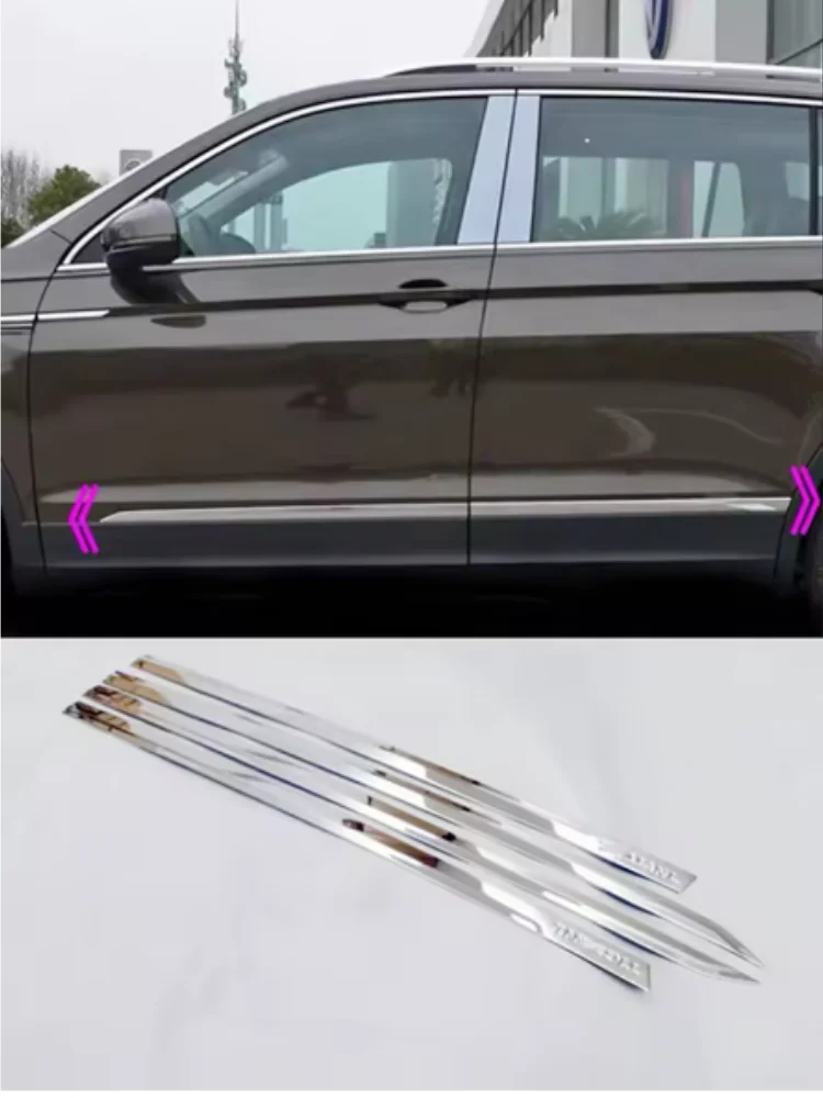 

For Volkswagen VW Tiguan L MK2 2017 -2022 Stainless Steel Side Door Body Trim Strip Molding Stream Panel Bumper