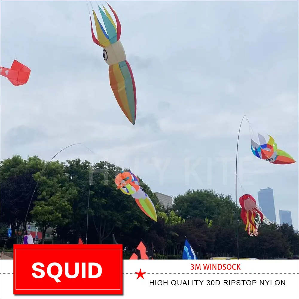 NEW ARRIVAL 3M squid  WINDSOCK INFLATABLE KITE RIPSTOP NYLON