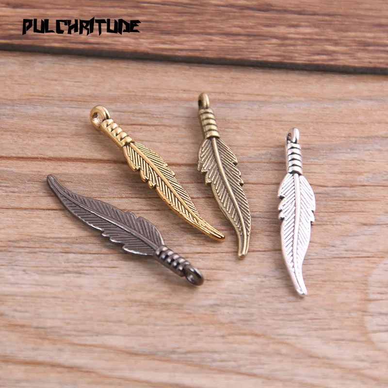 30PCS 6*31mm 5 Color Wholesale Zinc Alloy Feathers Charms Animal Pendant Diy Necklace Bracelet Jewelry Making Handmade Findings