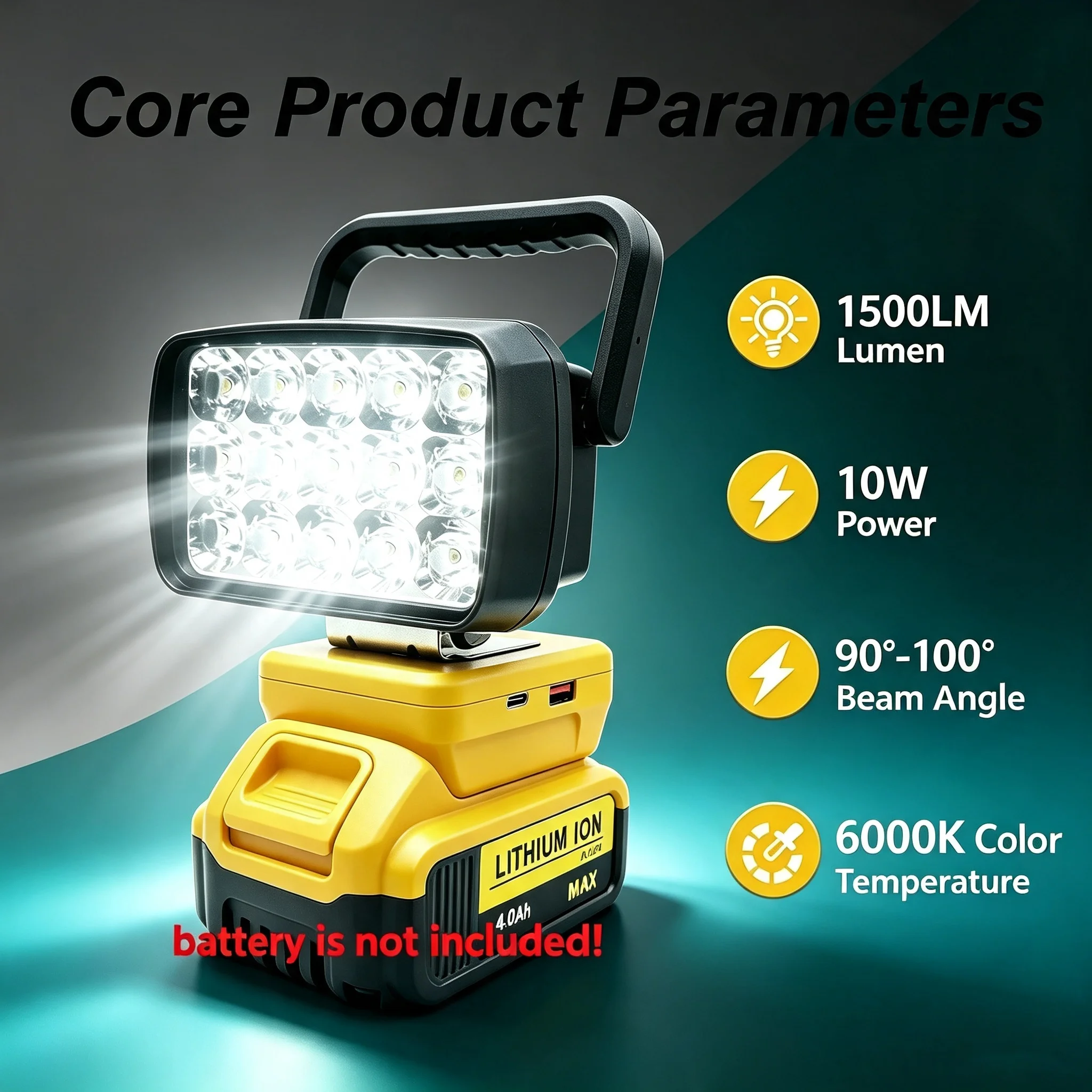 Portable 18 Beads LED Work Light Spotlight Torch Lantern Lamp for Makita BL1830 for Milwaukee for Dewalt 18V 20V Li-ion Battery