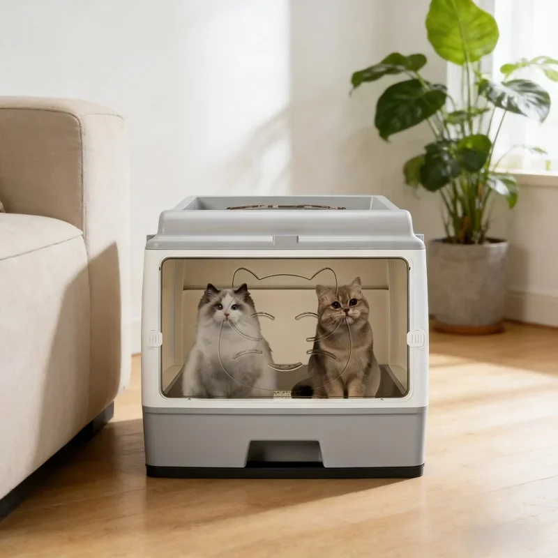 

Лоток для кошачьего туалета с защитой от запаха и брызг, очень большой, с выдвижным ящиком, герметичный, прозрачный, из полипропилена, 50.01x40.01 см, аксессуар для уборки за кошками