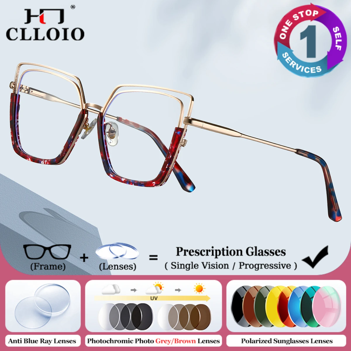 

CLLOIO New Design Fashion Square Progressive Prescription Glasses Women's Geometric Cat Eye Anti Blue Light Myopia Eyeglasses