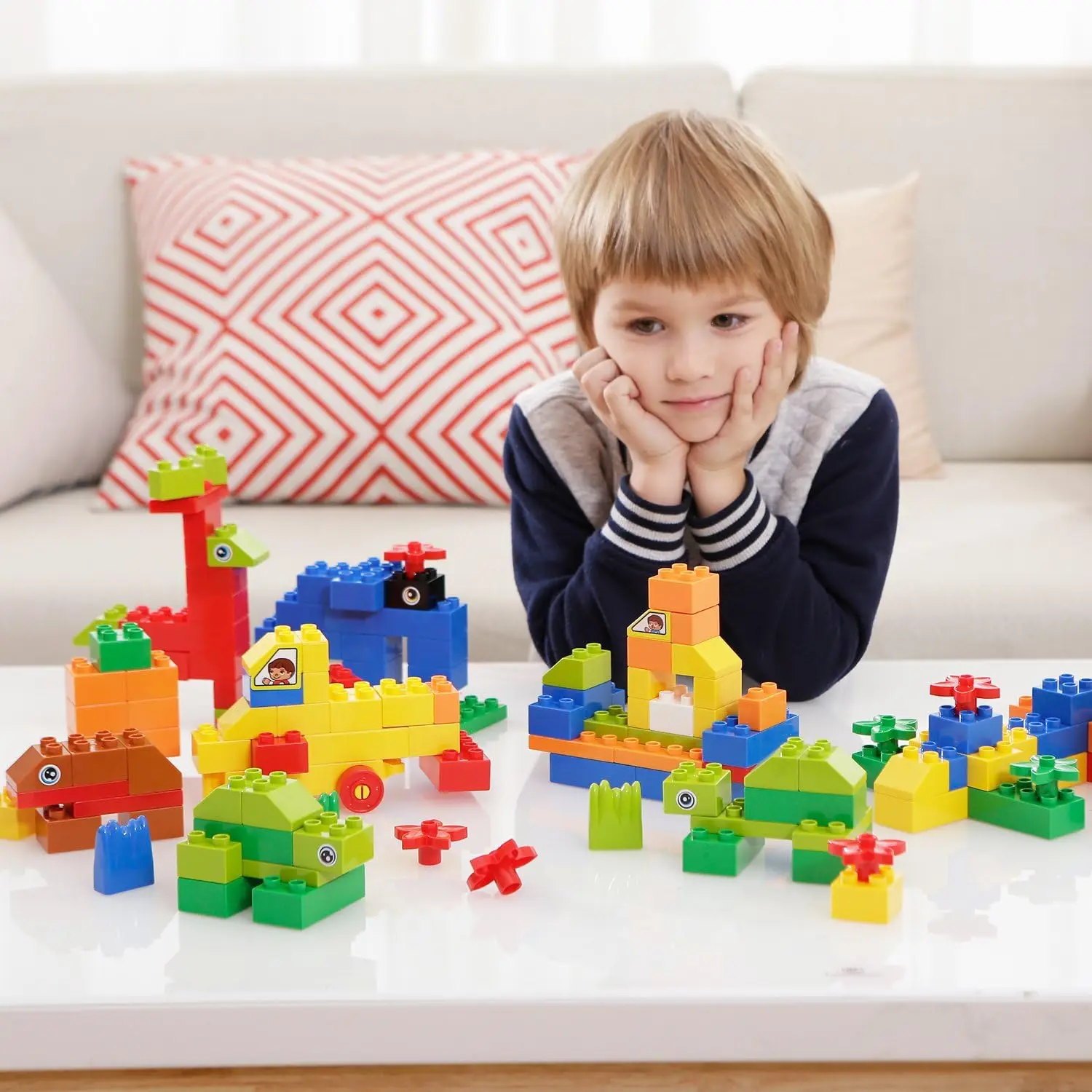 214-Piece Large Building Blocks for Toddlers with Storage Bucket - Big Bricks Compatible with Major Brands - STEM Educational To