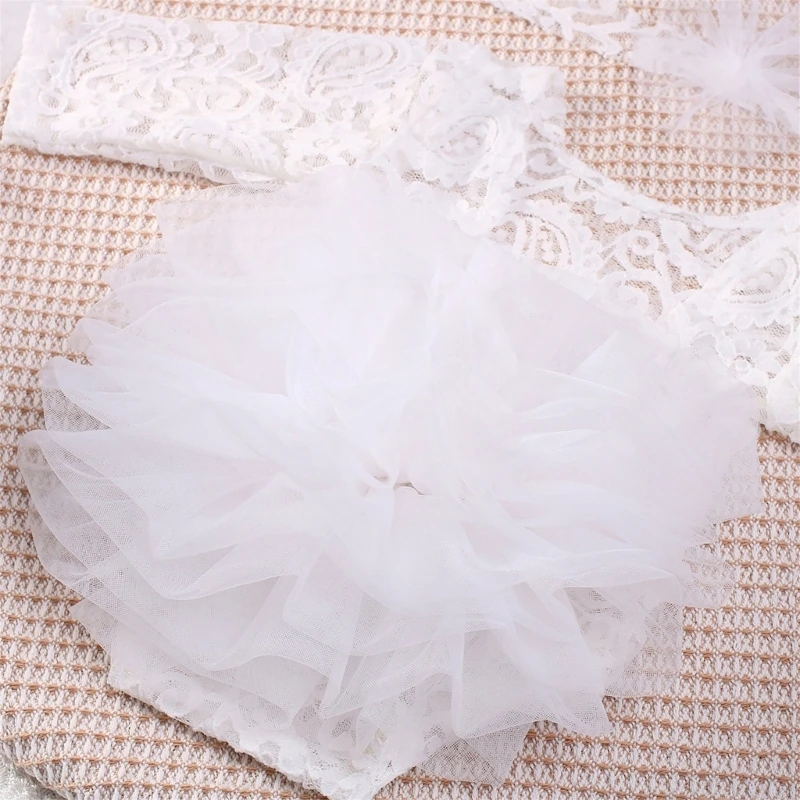 Spitze Baby Stram pler Bogen Stirnband Neugeborene Fotografie Requisiten Outfit flauschige Mesh Spitze Overall für Baby Mädchen Studio Foto zubehör
