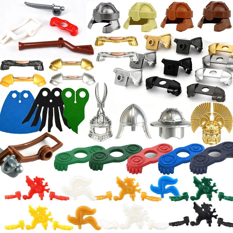Accessoires d'armes pour figurines médiévales, blocs de construction, armure d'épaule de soldat, casque, coiffe, cape à plumes, épée, jouet en briques pour enfant E10