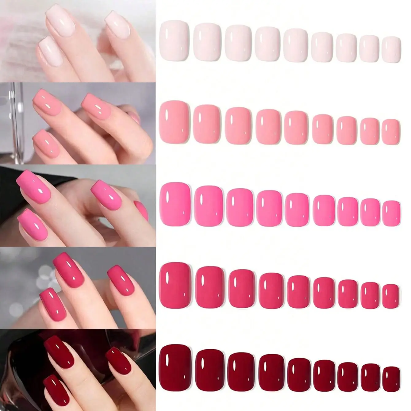 120-teiliges, kurzes, quadratisches, rotes Serie-Kunst-Set für künstliche Nägel – vollständig bedeckendes künstliches Nagel-Set für stilvolle Frauen und Mädchen, perfekt für den Alltag