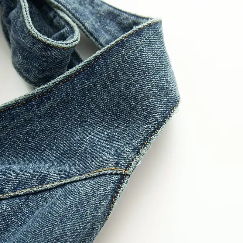 จั๊มพ์สูทขาสั้นยีนส์แบบผูกคอ เปิดหลัง สไตล์ลำลอง เรียบง่าย ดูดี มีสไตล์ สำหรับผู้หญิง ฤดูร้อน ปี 2025