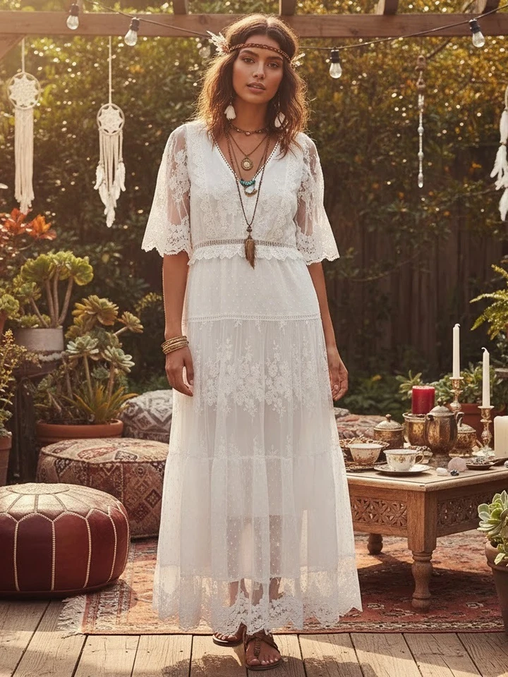 long sleeve simple elegant wedding dresses Modest A-Line Long Sleeve Floor Length Train Simple Casual Chiffon Bateau V-Back Wedding Dress, Diamond White / 14 main image 0