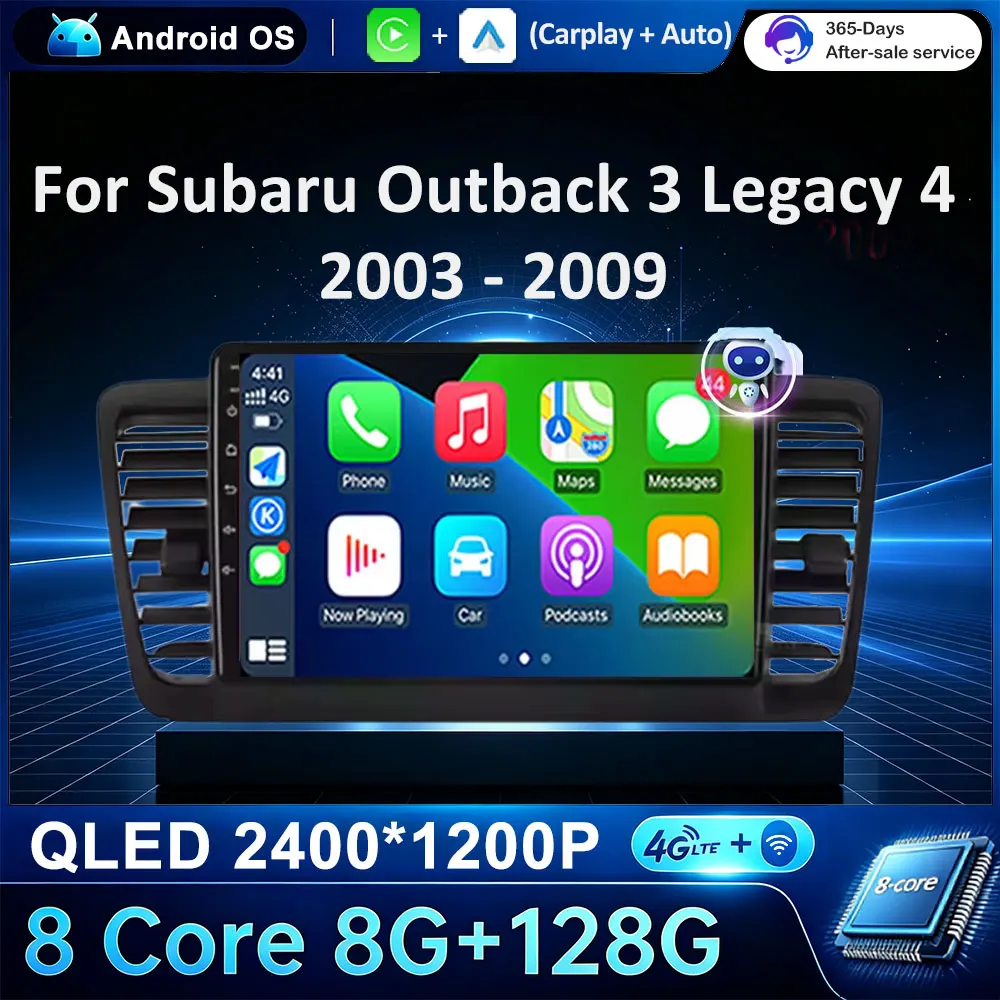 Android 16 For Subaru Outback 3 Legacy 4 2003 - 2009 LHD 2K QLED Android Car Radio Multimedia Video Player GPS Stereo CarPlay 4G