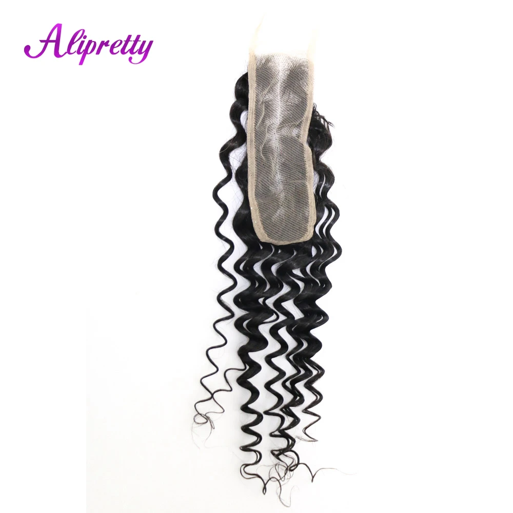 Alipretty 2x6 chiusura capelli umani onda profonda 2x6 HD chiusura in pizzo parte centrale per donna chiusura a separazione profonda solo spedizione