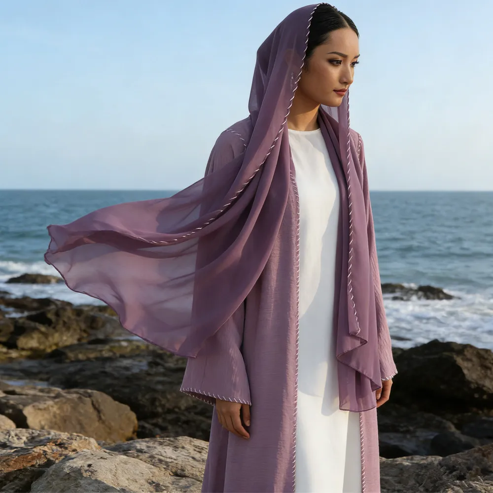 

Eid Abaya Kimono with Hijab Set Muslim Party Dress Kaftan Robe Travel Gulf Abayas for Women Dubai Cardigan Islam Jalabiya Kebaya