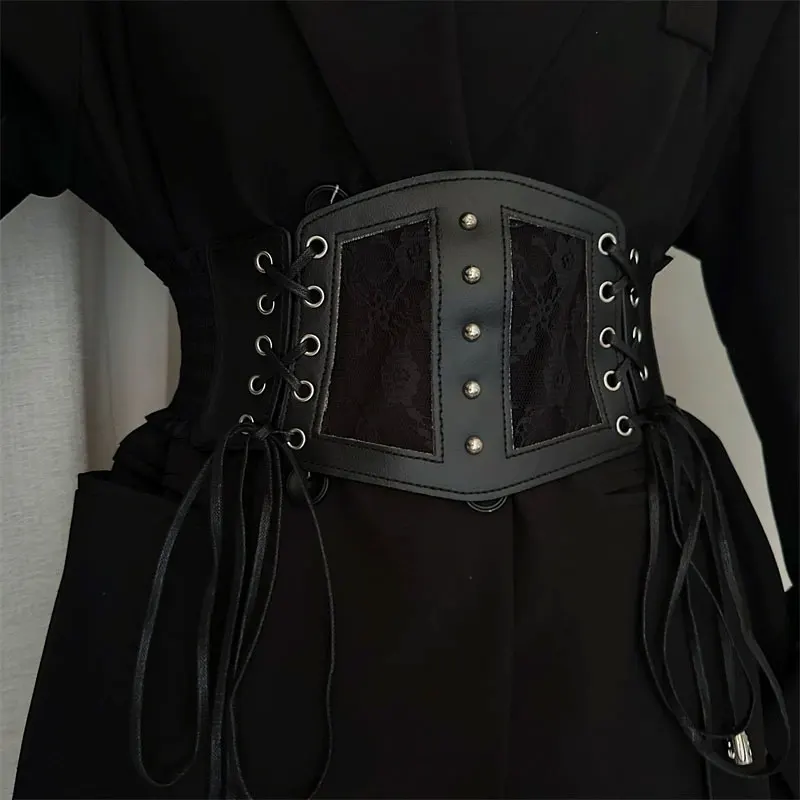 Sabuk Korset Elastis Retro dengan Gesper Pin untuk Wanita, Cummerbunds Goth Punk, Sabuk Korset untuk Gaun Wanita, Korset untuk Dipakai di Atas Gaun