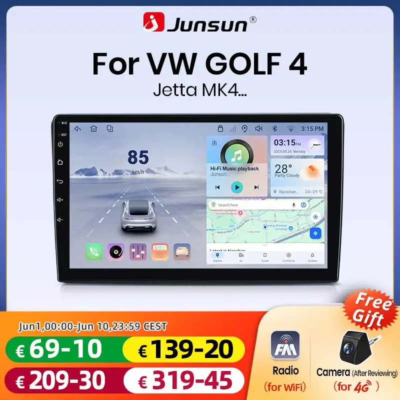 Junsun Android Autoradio für VW Volkswagen Golf 4 Jetta MK4 1997-2003 CarPlay Auto Stereo Intelligente Systeme Bildschirm GPS DSP SWC