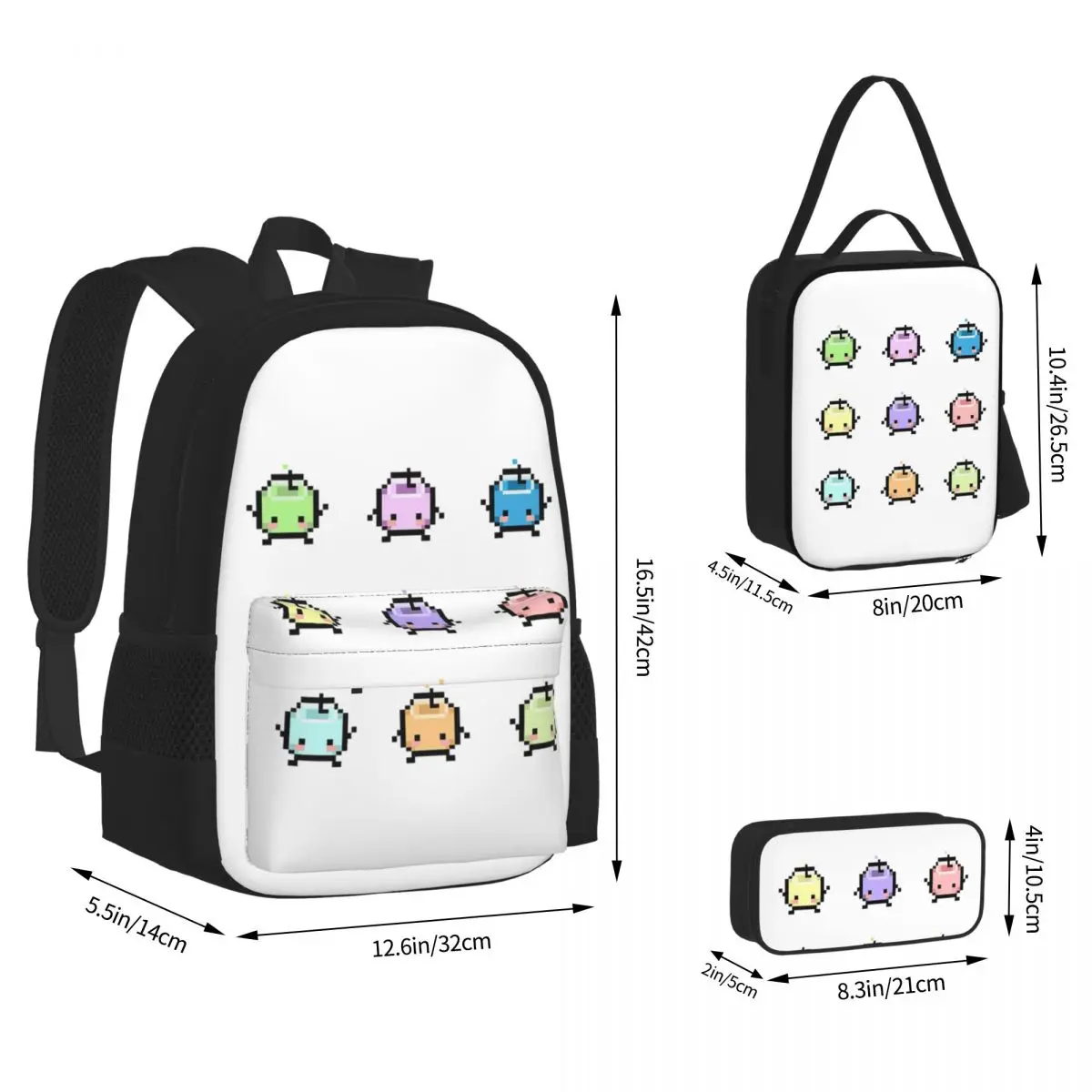 Stardew Valley-mochila escolar de dibujos animados para niños, morral de almuerzo, juego de tres piezas, color Pastel, Junimos