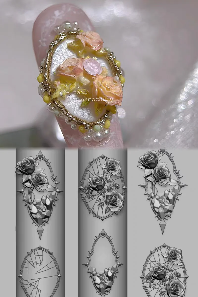 1pc Fox Chain Rose Snake Lotus Bear 3D Acrylic Nail Mold Nail Decorations DIY Silicone Nail Nails Products