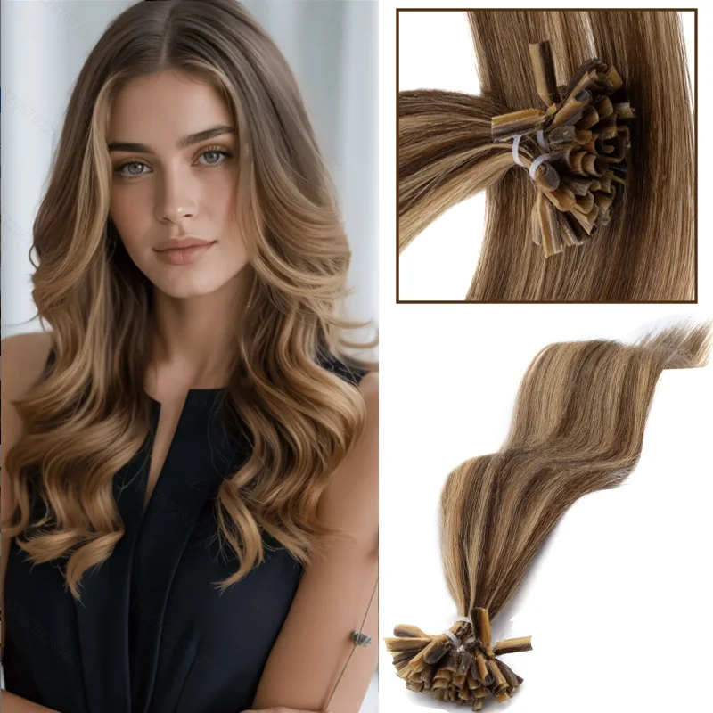 Real Human Nail U Tip Hair Extensions 30G 50 Strands Keratin Pre Bonded Silky Straight Reusable Durable Hair 12Inch To 22Inch