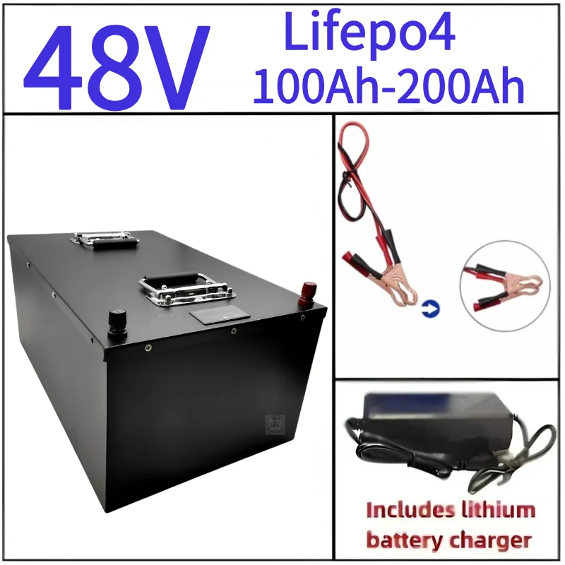 

Solar 48V 200Ah 100Ah Lifepo4 battery with BMS endurance for motorhome solar system boat RV+Charger