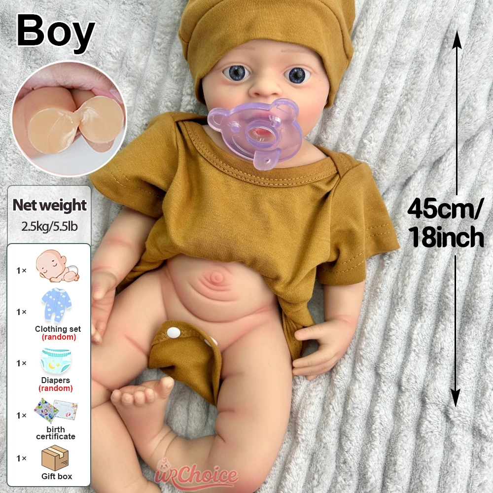 45cm Uroczy Chłopiec Realistyczny Ręcznie Robiony Miękki Silikonowy Reborn Realistyczne Detale Ciężarowa Lalka na Prezent Urodzinowy Zabawka dla Dzieci