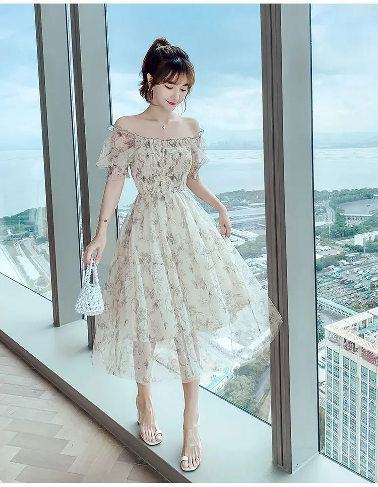 Vestidos de manga curta feminino ajuste apertado primavera gaze em camadas puff manga fofo império cintura fairycore suave adorável doce sonhador