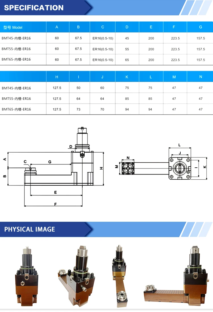 BMT series inner groove driven tool holder er16 live holders for CNC lathe turret