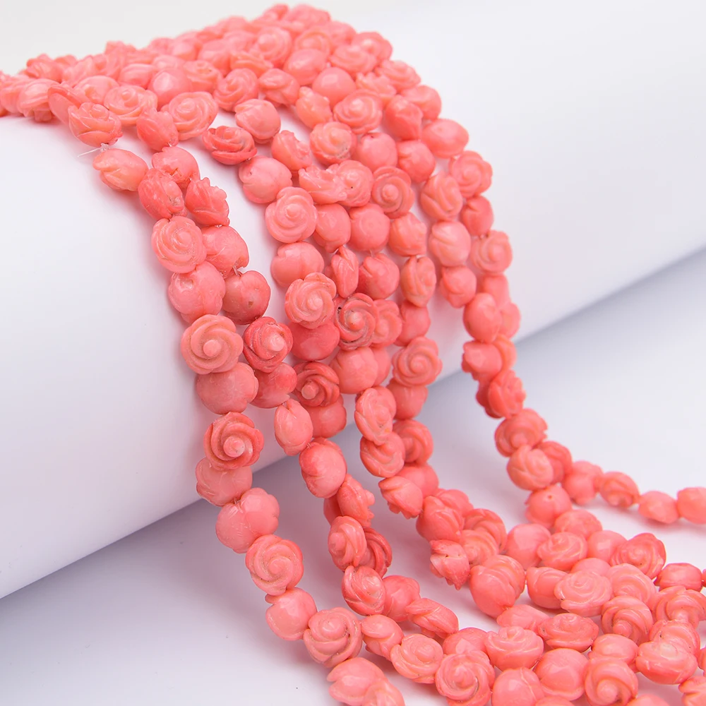

Натуральные розовые коралловые бусины APDGG ручной работы в форме цветка, нити 15,5 дюймов, для изготовления украшений своими руками