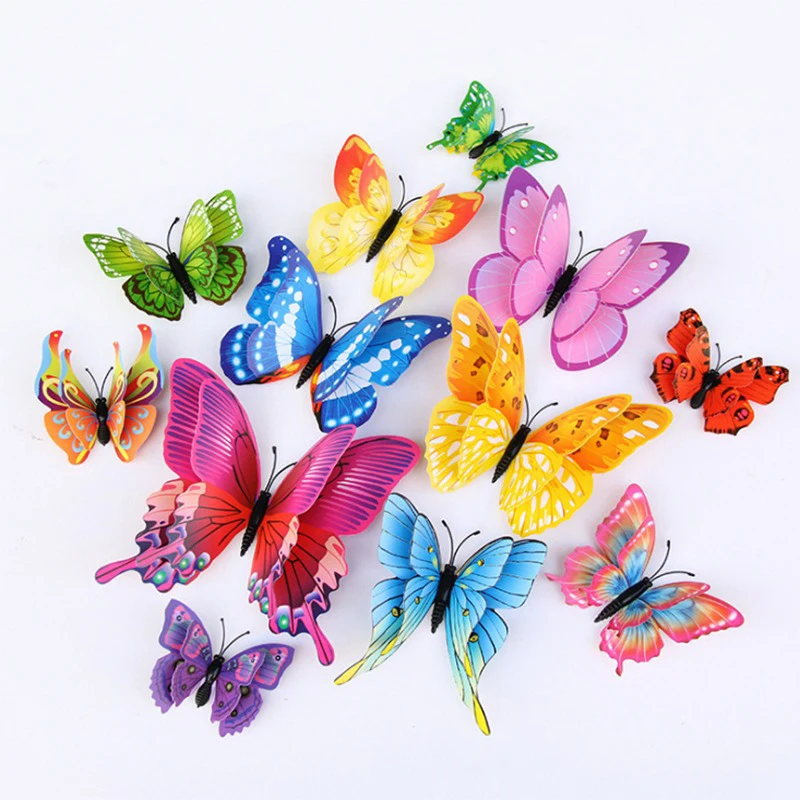 12Pcs/Lot Multicolor Double Layer Butterflies Wall Stickers for Home Decor Baby Birthday Party Supplies Wedding Decoration Wall