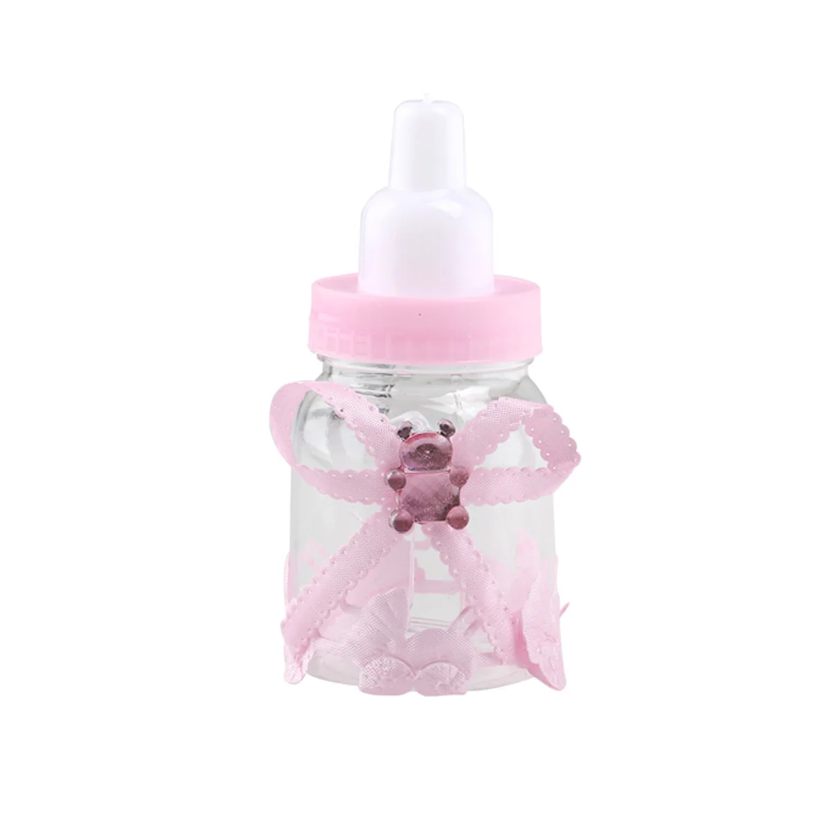 

12pcs Pink Baby Shower Gift Box 9Cm Height 4Cm Diameter Plastic Feeder Style Candy Bottle For Party Favors Decor