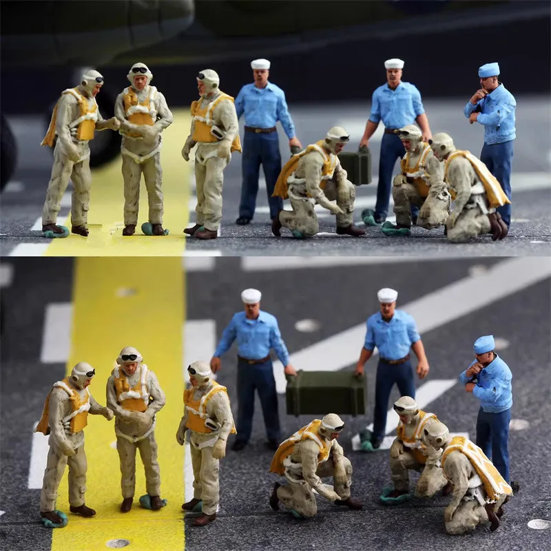 

1:72 Model Painted 9Pcs Pilots And Ground Crew of US Aircraft Carriers Based Aircraft Soldiers Figure DIY Scene Accessory Toys