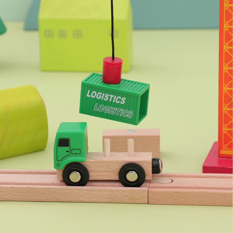 나무 바닥 다기능 자석 자동차 장면 자동차, 나무 레일 어린이 장난감과 호환 가능, W09