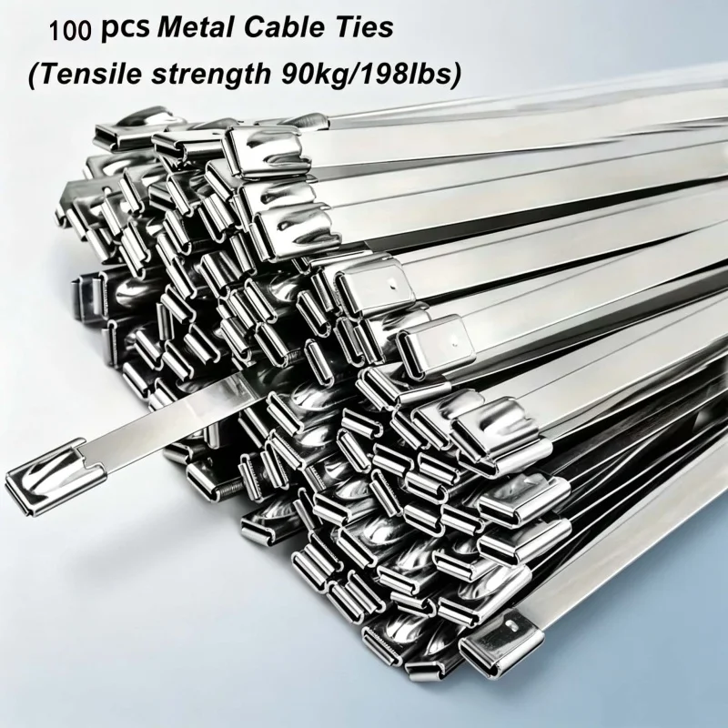 100PCS Stainless Steel ZipTies, Rust‑Proof Heavy Duty Metal CableTies,Self‑Locking Durable Cable Straps for Outdoor Applications