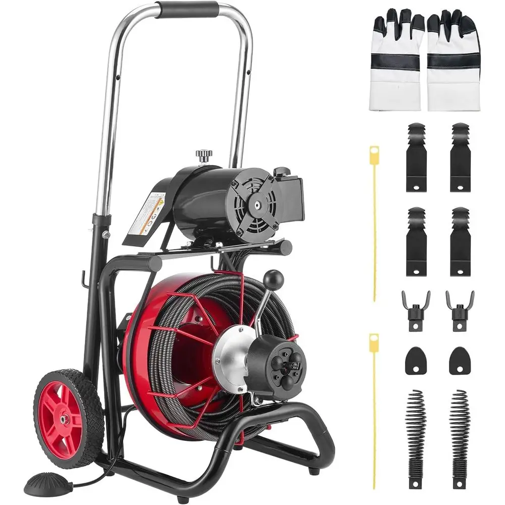 

Drain Cleaner hine 100 T x 3/8 Inch, Auto eed Sewer Snake Auger on Wheels - with 8 Cutters & Air-ted oot Switch or 2" to 4" Pipe