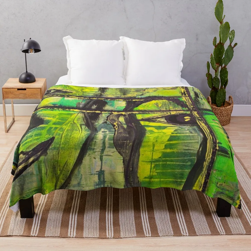 Green - Faces reflected in glass Throw Blanket Sofas Soft Beds Thermal Blankets