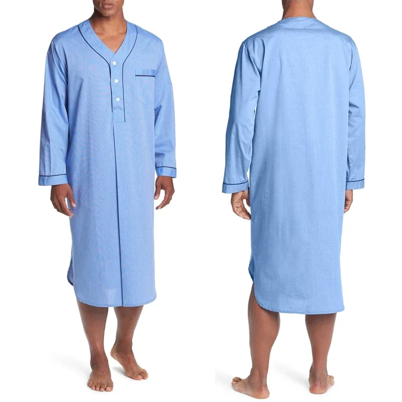 Robe musulmane décontractée pour hommes, col en V, manches longues, poche, longue robe, Juba, Arabie saoudite, Abaya, vêtements islamiques, pyjama solide pour documents, nouveau