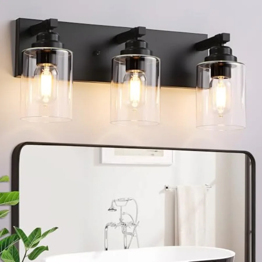 

Bathroom Light Fixture, 3 Light Matte Vanity Light, 18.8" Modern Farmhouse Bathroom Lighting Fixtures Over Mirror, with Clear G
