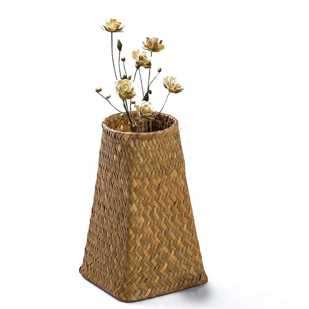 

Handmade Woven Flower Vase Storage Basket Home Decor Rustic Plant Pot Creative Design Long Lasting Resistant Fresh Silk