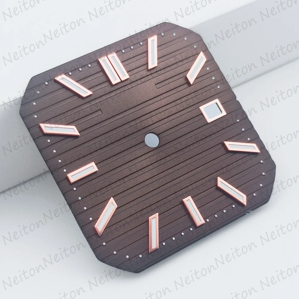 Neiton 29mm NH35 Brown Square Watch Dial Luminous Dial Fit NH35 Miyota 8215 8205 831a DG2813 3804 Automatic Movement