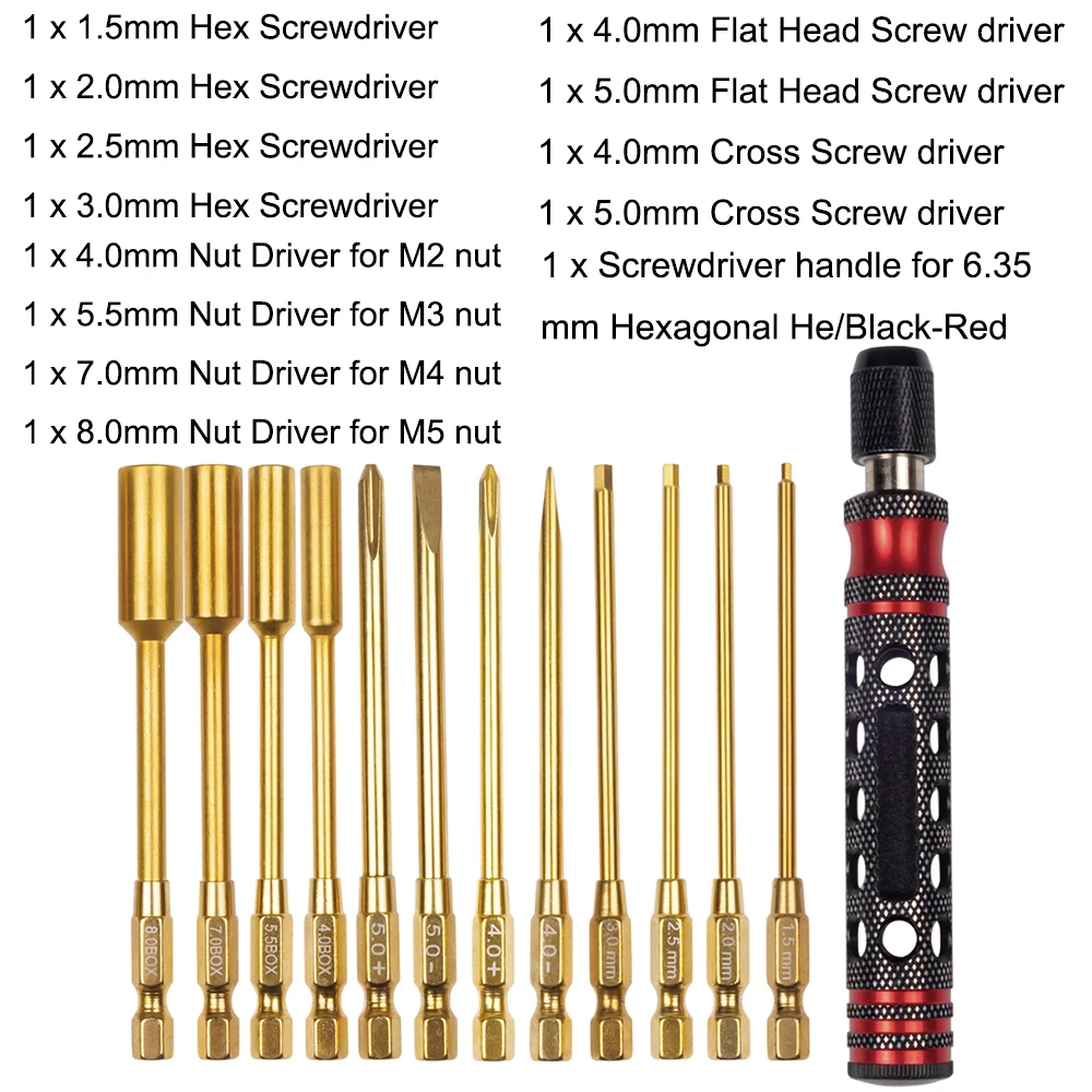 4-in-1-Sechskantschraubendreher 1,5 2,0 2,5 3,0 mm 6,35 mm Schnellwechsel-Inbusschlüssel-Inbusschlüssel-Inbusschlüssel-Werkzeug für 1/8 1/10 RC Car SCX10 TRX4