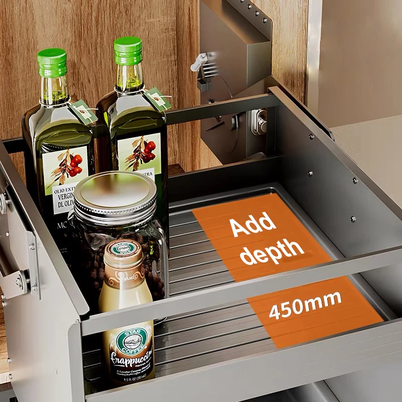 نظام حائط مع مصعد تخزين من سبائك الألومنيوم، خزانة مطبخ معدنية متعددة الوظائف قابلة للسحب، سلة رفع لأسفل #4