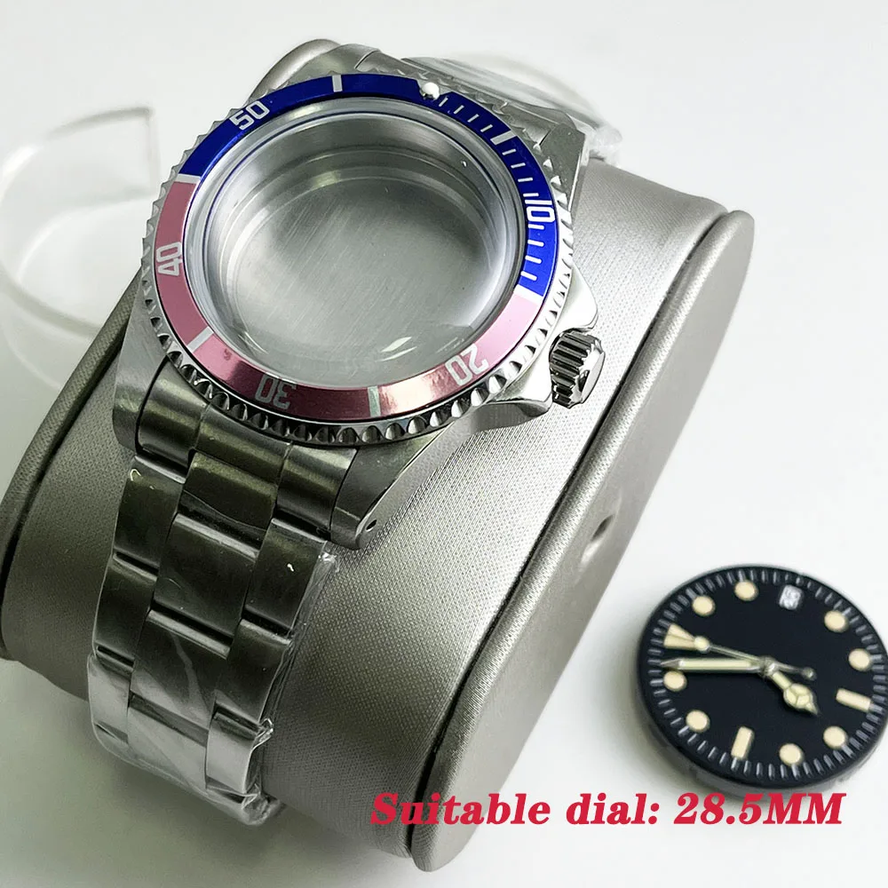 

39.5mm NH35 Watch Steel Case Dome Glass Trial Movement NH35A/36/34 Movement case with 28.5 black dial accessories