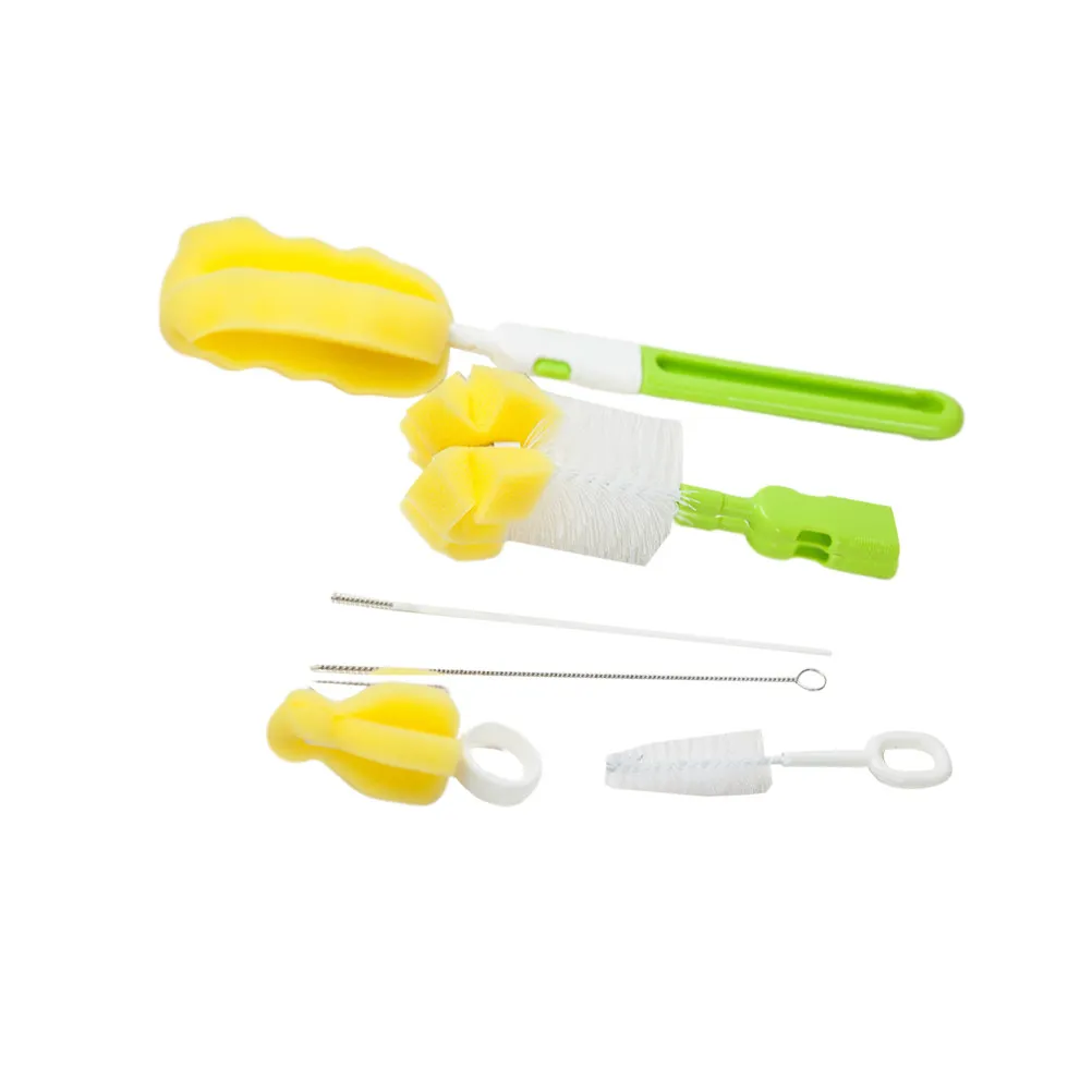 6Pcs Bottle Brush Set for Babies Feeding Bottle Cleaning Brush Kit Soft Sponge Nylon PP Material Easy Grip Home Baby Care