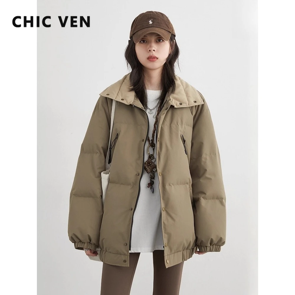 

CHIC VEN Fashion Women Down Coat Loose Casual Long Sleeve 90 White Down Jackets Thick Warm Ladies Clothing Autumn Winter 2025