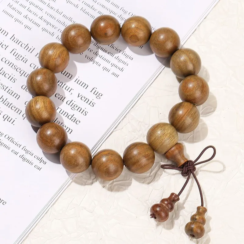 JD Natural Green Sandalwood Wooden Bead Lucky Gourd Bracelet Women Men Buddha Bead Mala Prayer Gourd Pendant Hand String Jewelry