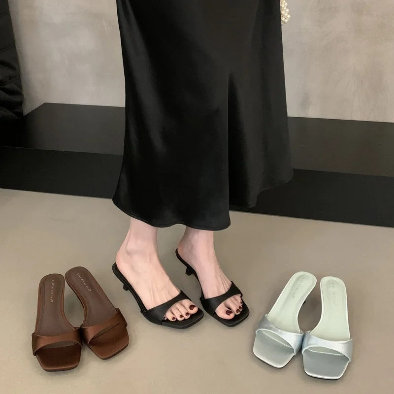 

Bailamos 2024, летние новые брендовые женские тапочки, модные шлепанцы без шнуровки с открытым носком, женские элегантные туфли-лодочки на тонком каблуке, шлепанцы Muj