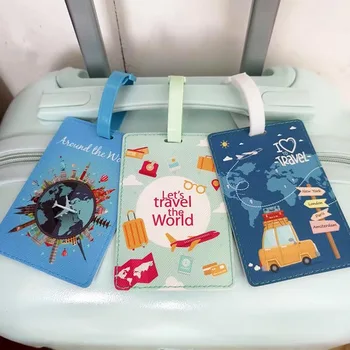 Étiquette de bagage portable en PU, ID de valise, porte-adresse, étiquette d'embarquement de bagages, cadeau de mariage, voyage dans le monde, nouveau design