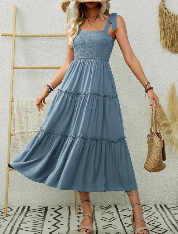 

Summer Collection Splicing A-Line Sleeveless Dress for Women with A High-End Feel, Strapless Long Suspender Women's Dress