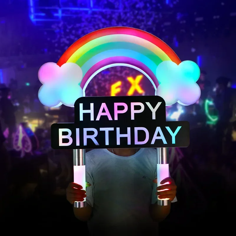 Luminous rainbow hand placard bar KTV party atmosphere props clouds happy birthday card led placard light sign