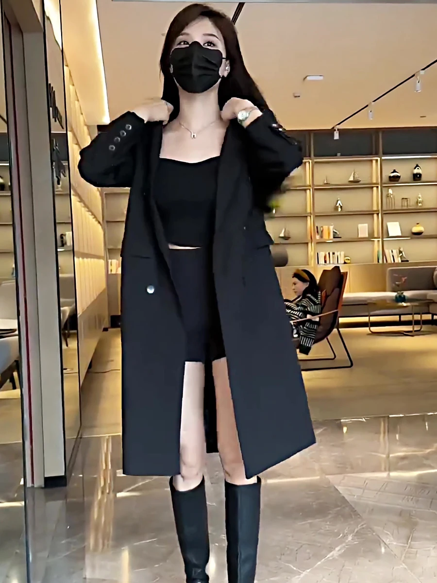 

Ele Bla Suit Sle Women's Windbreaker 2026 Early Spring New High-end Slim Hepburn Long Coat Outerwear