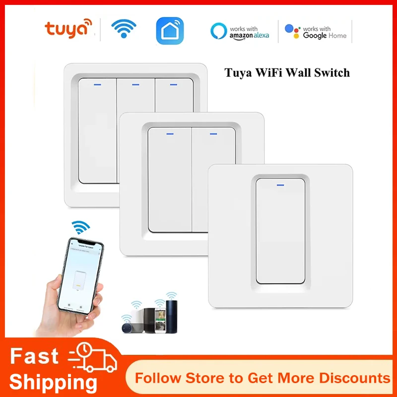 

Tuya Smart Light Switch WiFi Wall Switch Push Button 1/2 Way Switch Work with Google Home Alexa Assistant SmartThings APP